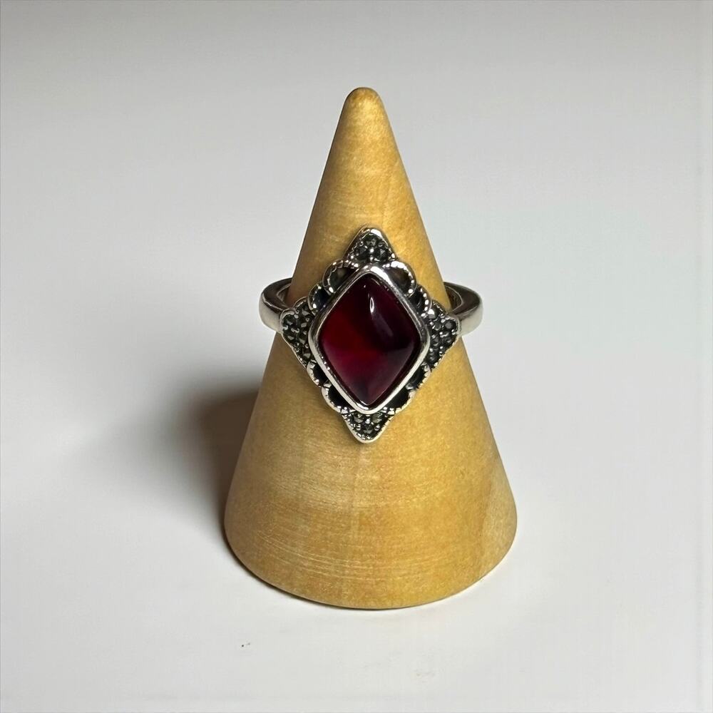 Adjustable Garnet Geometric 925 Sterling Silver Ring